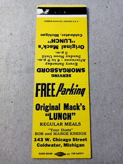 Macks Lunch - Matchbook (newer photo)